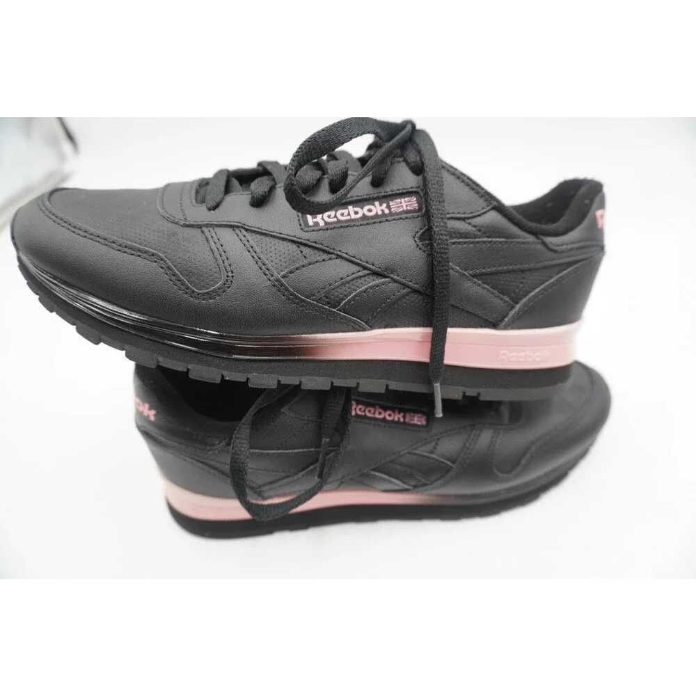 Reebok Classic Leather Women’s Sneakers Size 9 Black with Pink Accents Sneakers